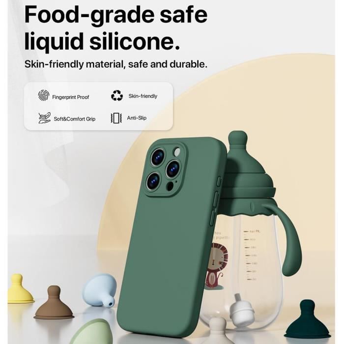 Hülle + 2 Panzergläser für iPhone 16 Pro - Schutz Silikon Slim Stoßfest Kratzfest Nachtgrün