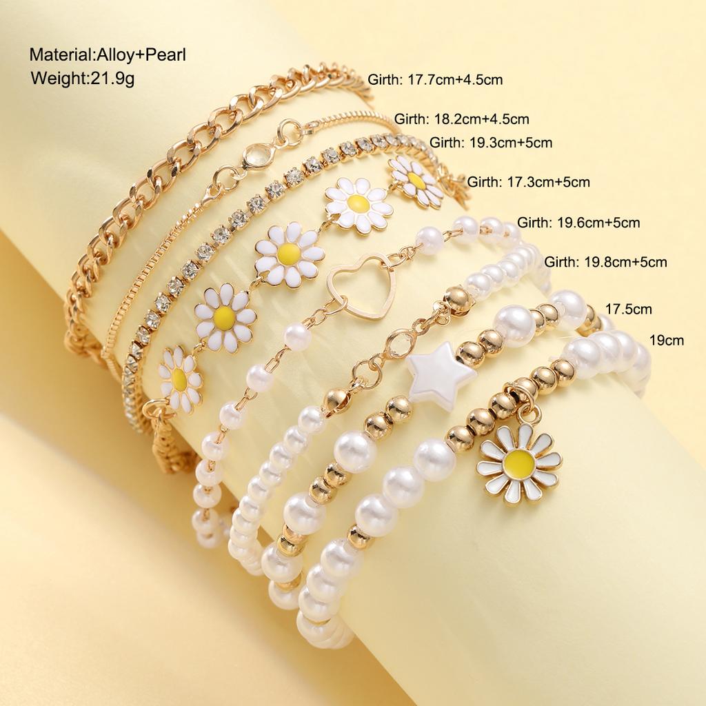 5/8pcs Set Of Girls Lovely Creative Pentagram Daisy String Handmade Bracelet Watch Set