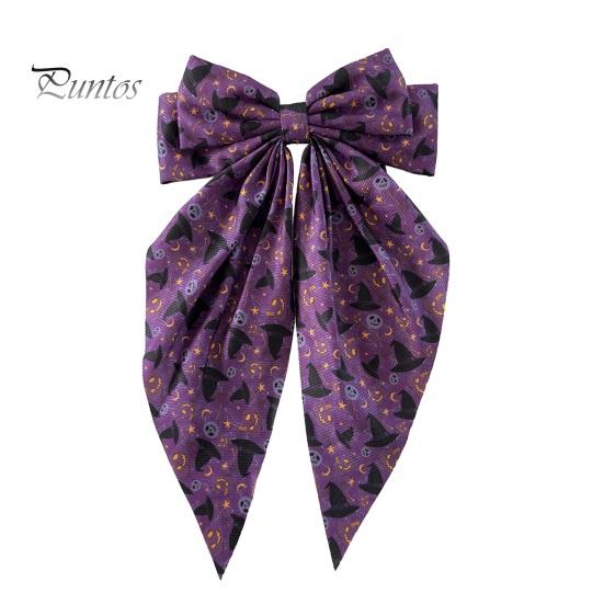 Pumpkin Hairpin Halloween Silky Satin Hair Bows, Big Ribbon Bow Clips, Oversized Long Tail Barrettes, Clip Cute Ghost Witch Hat Spider Web Hairpins