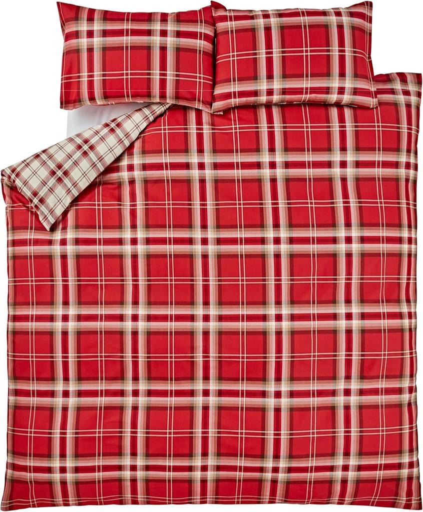Red Plaid Double-sided Printed Bedding Set 100% Polyester Quilt Cover Set Breathable Soft and Machine Washable