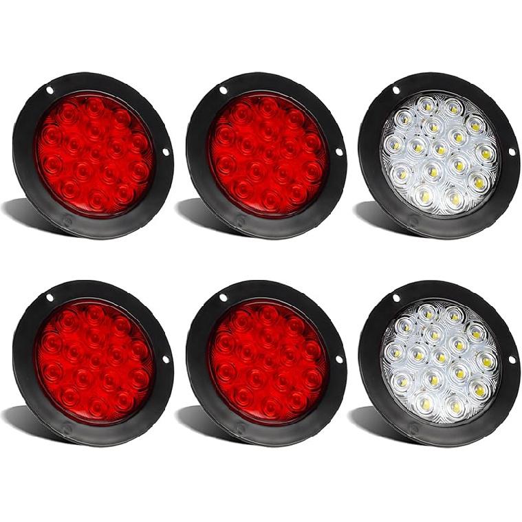 LIGBT 4Pcs 4 Inch Red Led Round Trailer Tail Lights 16 LED 4" Led Trailer Stop Brake Turn Tail Lights Waterproof Led Trailer Light For Truck Boat RV