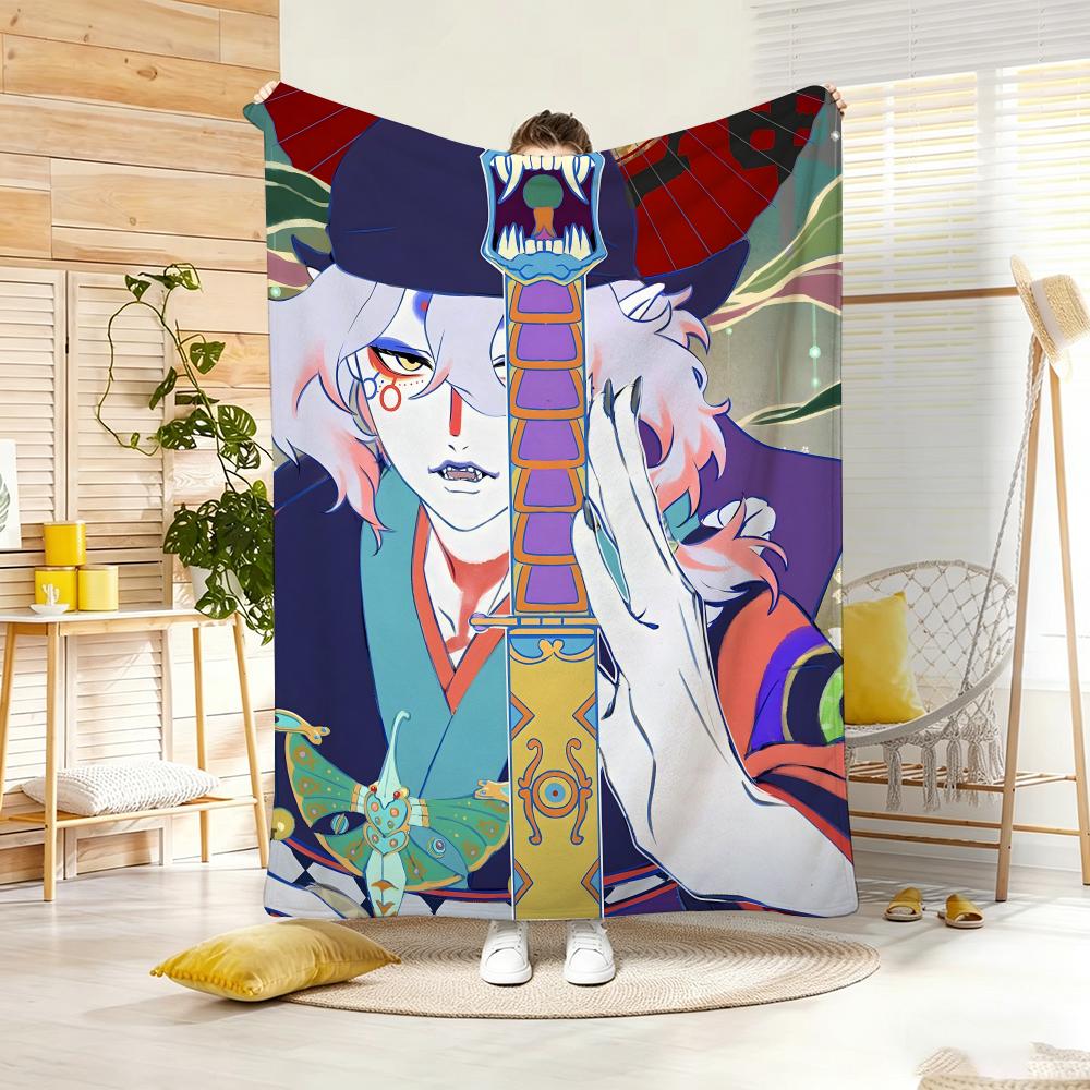 Ukiyo e style Yokai Anime M-Mononokes Throw Lightweight 240g Flannel Blanket Soft Skin-friendly for Summer Cooling