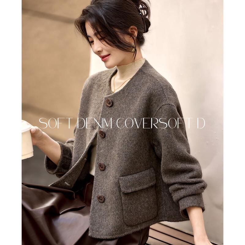 

Handu Yishe Women s Round Neck Wool Blend Commuter Coat L