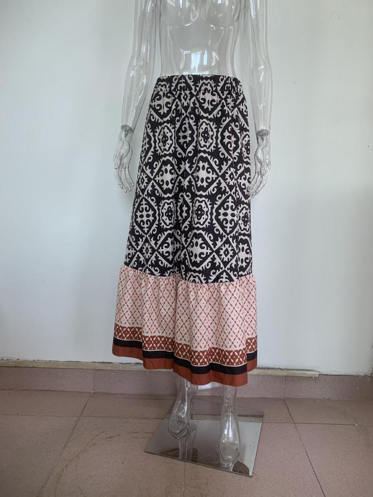 2024 Summer Women's European & American Loose Patchwork Print Maxi Skirt