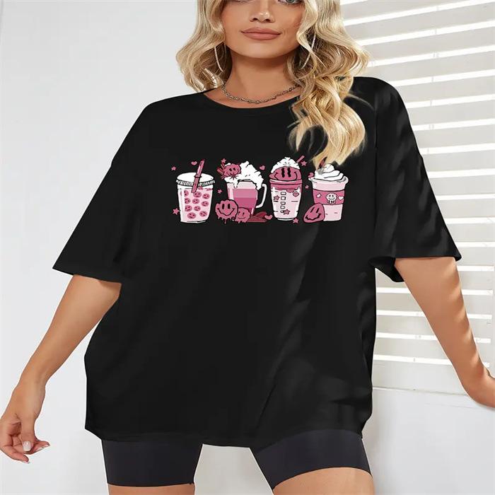 Summer Round Neck Printed Top Fashionable Casual Cute Short Sleeved Women's Pure Cotton T-shirts