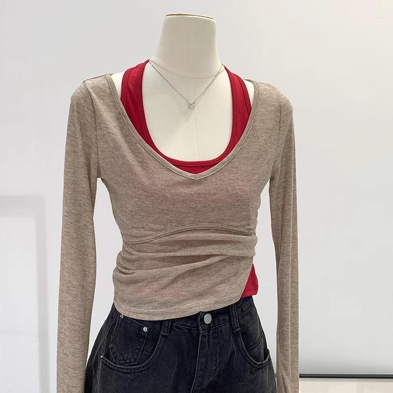 Pure desire style design neck vest + micro-transparent collar sunscreen blouse and shirt women's spring and summer new two-piece package