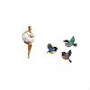Aesthetic Resin Girl Sculpture And Wooden Bird Wall Art Figurine Creative Abstract Decor for Office