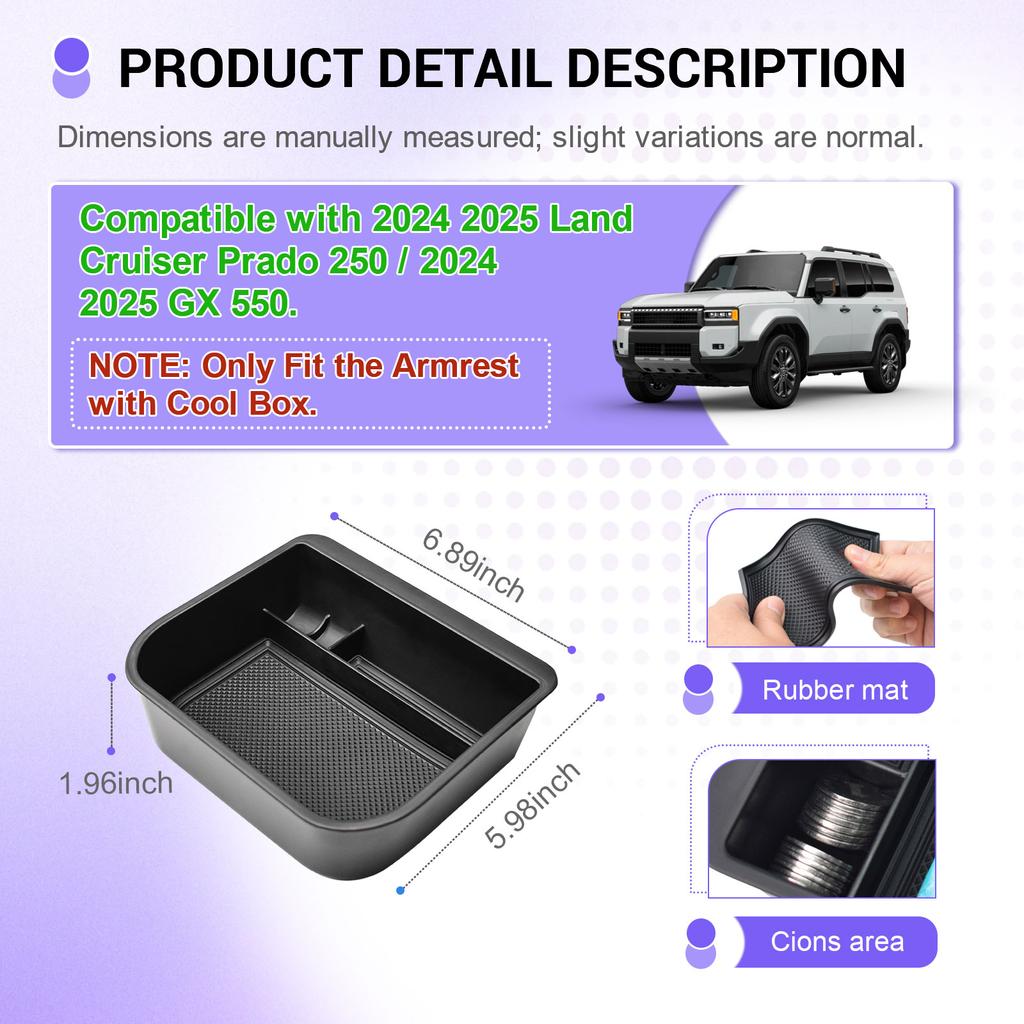 Armlehnen-Ablage Kühlbox Ablage für Toyota Land Cruiser Prado 250 / Lexus GX550 2025 2025 Mittelkonsolen-Organizer Autozubehör