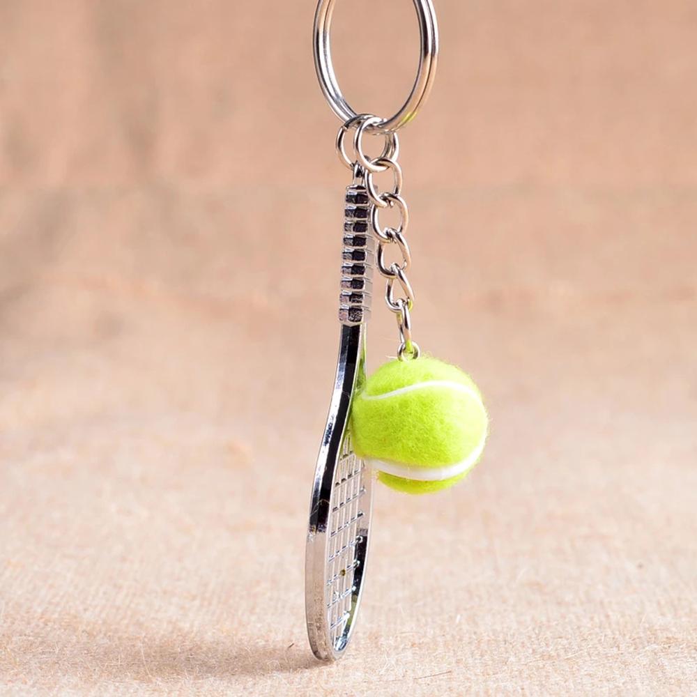 Simulation for Gifts Car Key Chain Pendant Key Rings Metal Sports Key Chain Tennis Racket Keychain Tennis Ball Mini Keychain
