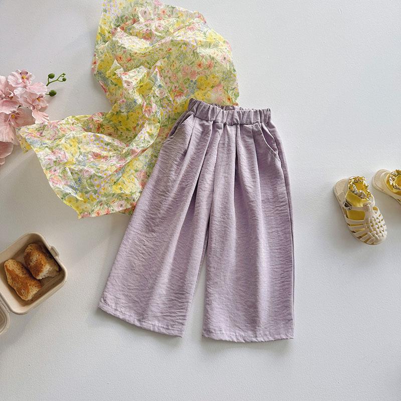 Toddler Girls Spring Summer Wide Leg Pants Soft Solid Color Casual Pockets Chic