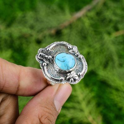 Anello statement regolabile in argento 925 con turchese tibetano naturale per ragazze