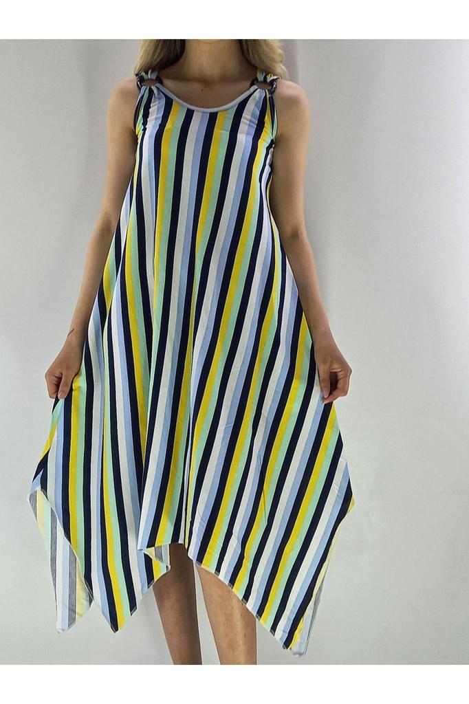 Women's Big Size Dress, Strappy, Buckle Detailed, Asymmetrical Cut, Plus Size Dress