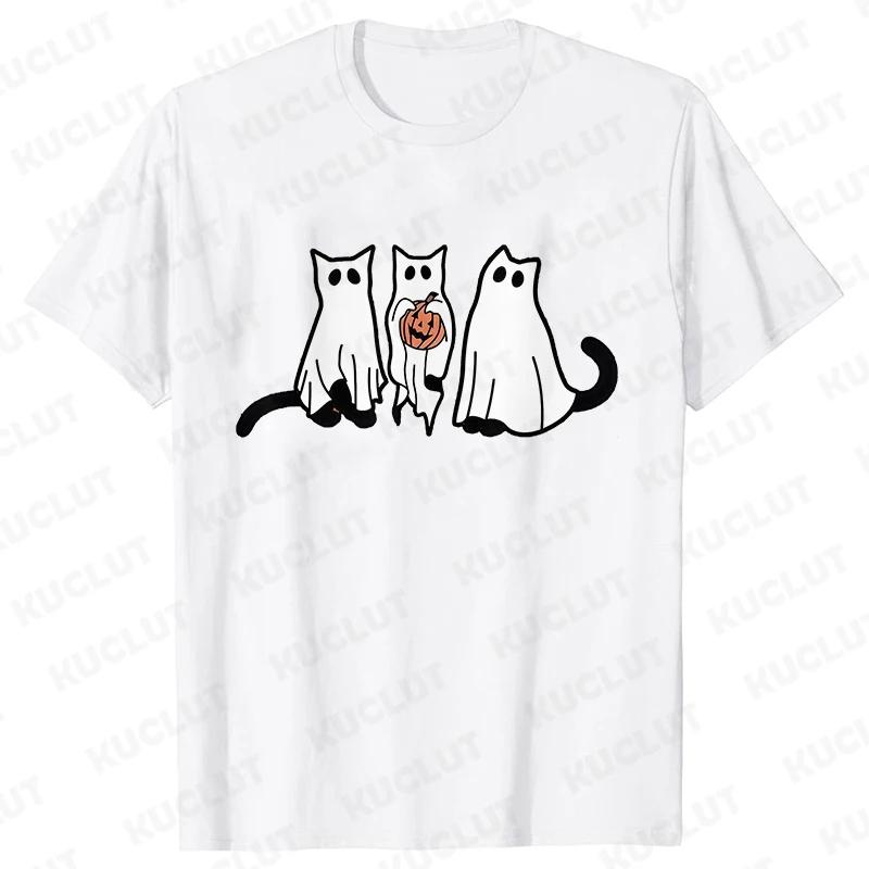 Fashion Halloween Party Tee Shirt Women Clothing Harajuku Designer Cat Pumpkin Halloween Graphic Y2k Tops Short Sleeve Tshirt