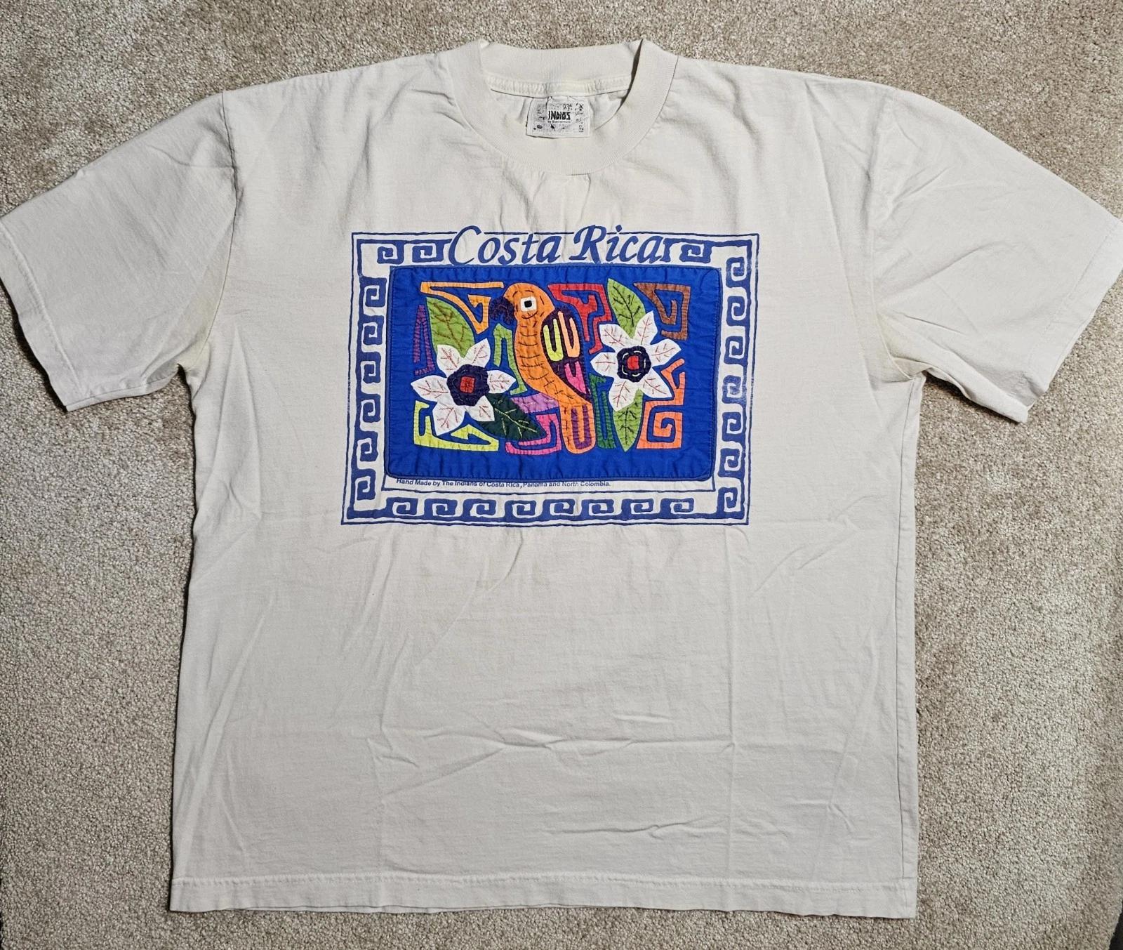 

Vintage 90s Handmade Costa Rica Art T-shirt Mens XL Grunge Souvenir Parrot Rave 2XL
