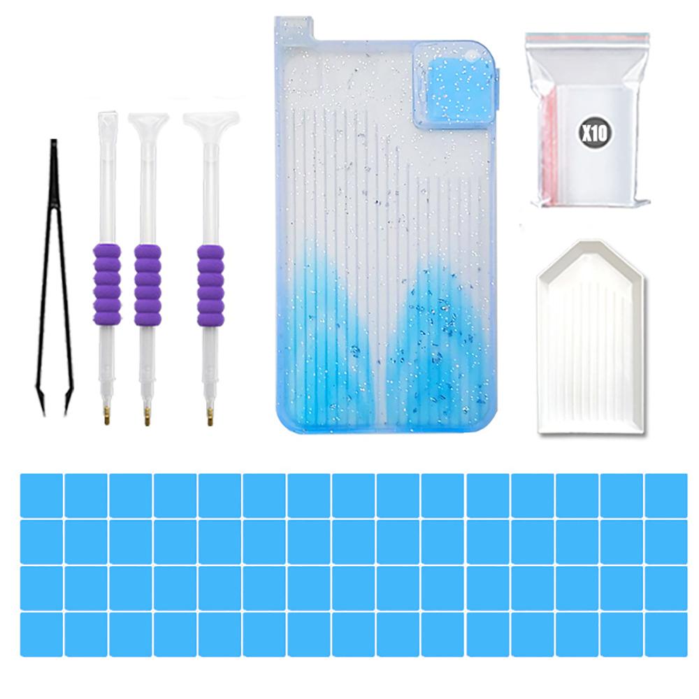 

Набор для рисования алмазной живописью с ручками-сверлами, лотком для хранения дрелей, пинцетом, клеем, воском, инструментами для алмазной живописи.