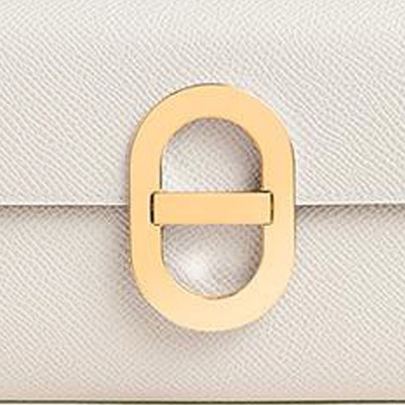 HERMES Maillon To Go Gold tone Lock Epsom Calfskin Pig Nose Wallet Bag Women's M4 Gris Pale Light Gray H084021CCM4