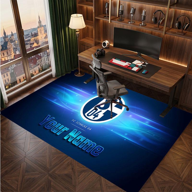 Tappeto in Velluto di Cristallo Personalizzato FC Schalke 04, Stampa Testo Nome Personalizzato, Logo Calcio Morbido Antiscivolo Tappetino per Pavimento Decorazione Casa Regalo