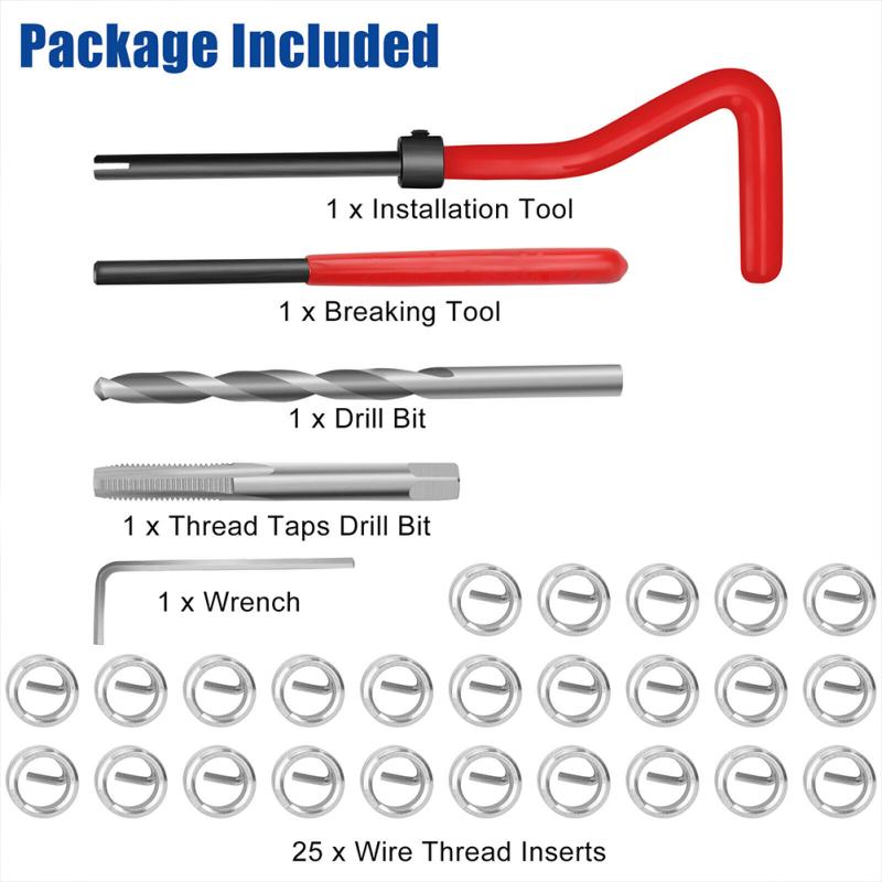 Kit Réparation Filetage M7 - 25 Pièces : Inserts Hélicoïdaux, Taraud, Foret, Clés - Pour Filets Abîmés