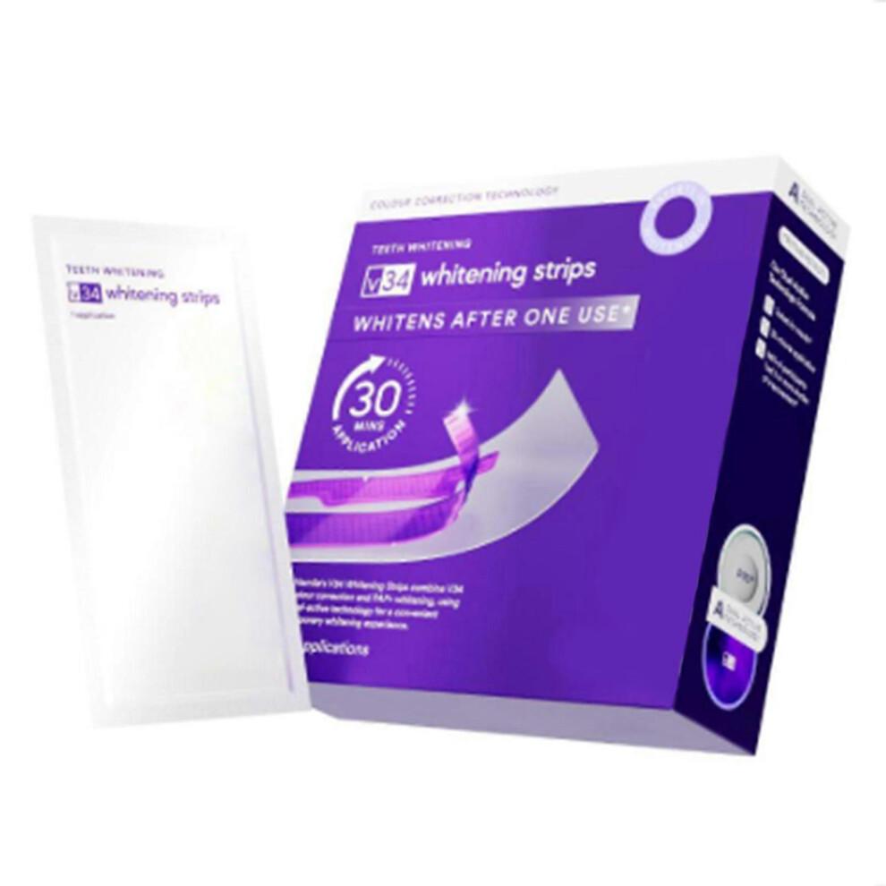 V34 Purple Whitening Teeth Strips Whitens After One Use, Whitening and Colour Correction, Gentle Formula Enamel Protection