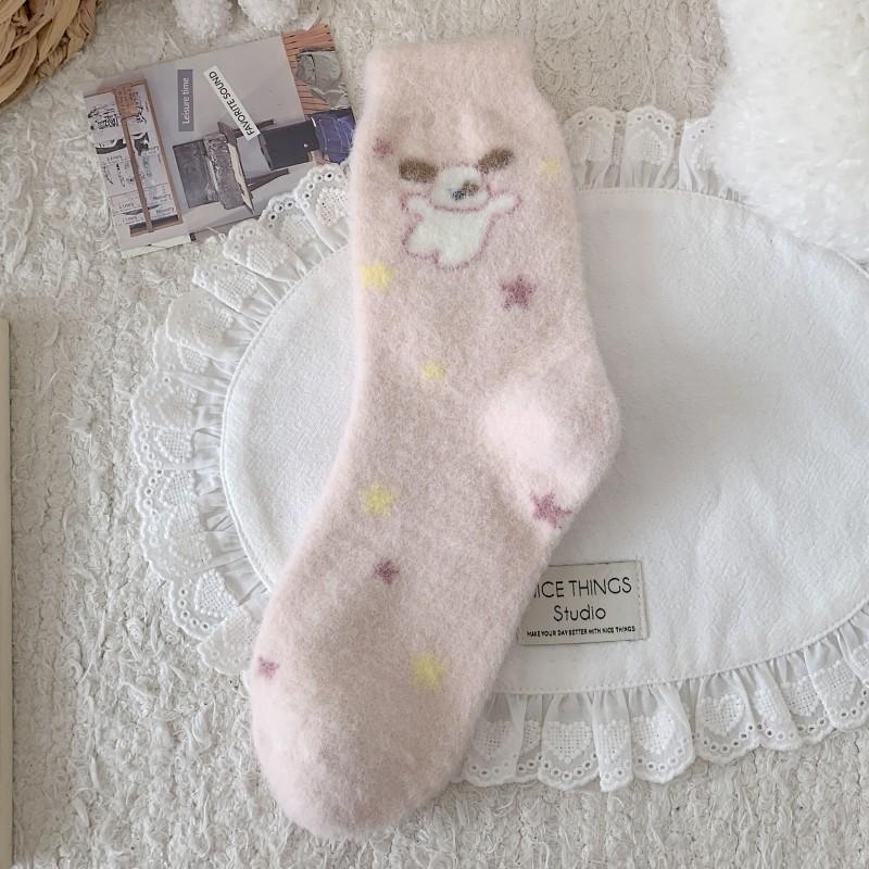 

Pink Puppy Plush Socks, Mid-calf Socks for Autumn and Winter, Fleece and Thickened, Warm and Fluffy Maternity Socks, Home Sleep Socks 1 pair