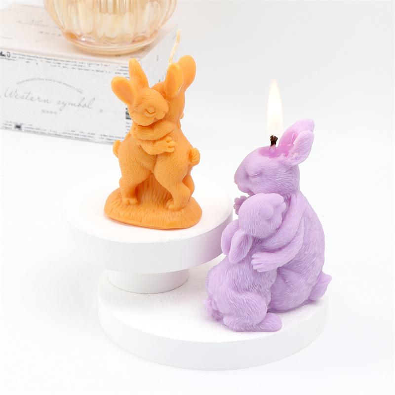 Easter Couple Rabbit Silicone Candle Mold DIY Hugging Rabbits Rabbit Family Designs Handmade Candles Gypsum Crafts Easter Gifts