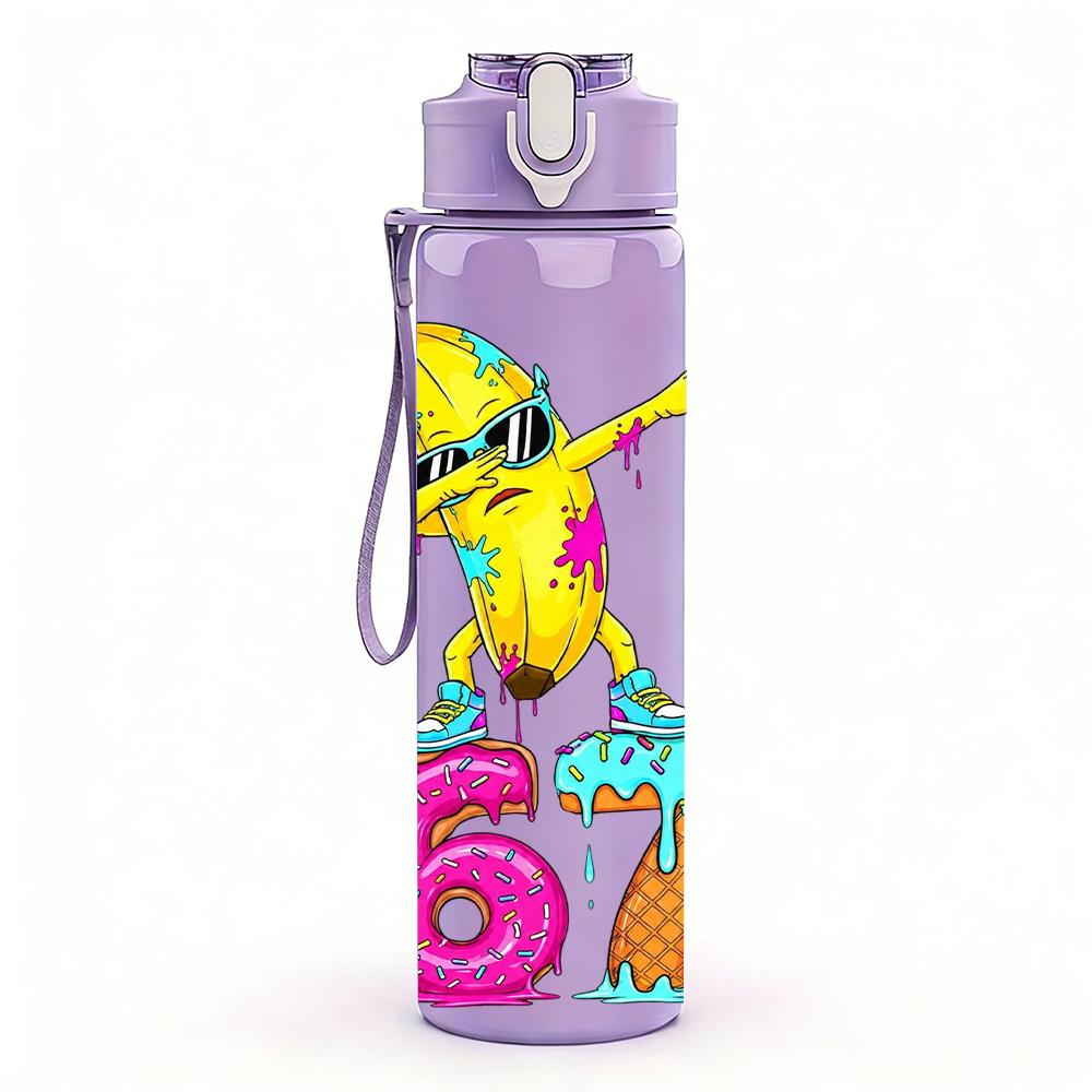 1PC Color Number 67 Skate Figure Layout 750ml Color Plastic Water Bottle Leakproof Flip Straw Lid For Sports Office Home Use