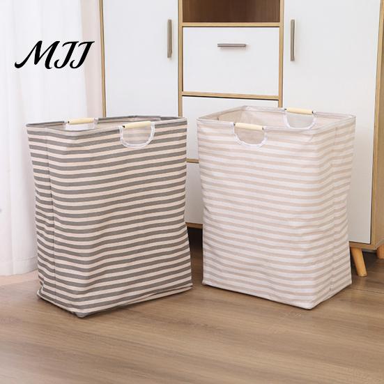 Durable Nursery Organizer Laundry Basket with Wooden Handles, Cotton And Linen Large Family Size Clothing Basket, Storage Space Saving