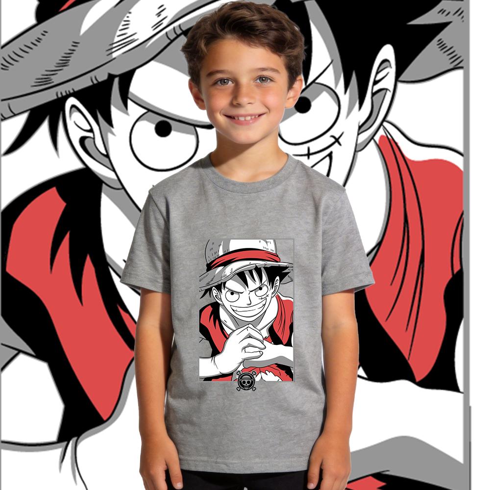 One Piece Luffy Anime Print Cotton T Shirt for Boys and Girls Kids Summer Casual Short Sleeve Soft Breathable Top