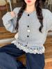 Damen Plus Size Süßer Gestrickter Pullover im Koreanischen Stil mit Quadratischer Schnalle