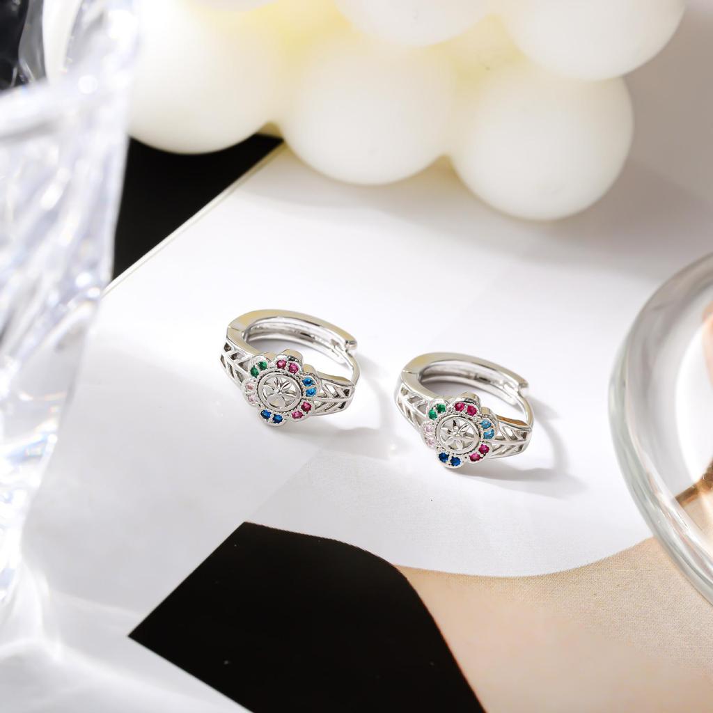 Exquisite Micro-Set Colored Diamond Flower Earrings - Light Luxury Zircon Women's Accessories.