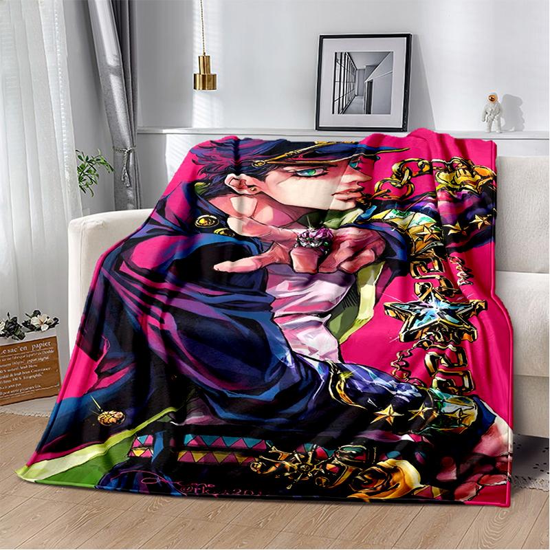 3D Jojo's Bizarre Adventure Cartoon Anime Blanket,Soft Throw Blanket for Home Bedroom Bed Sofa Travel Picnic Office Cover Kids