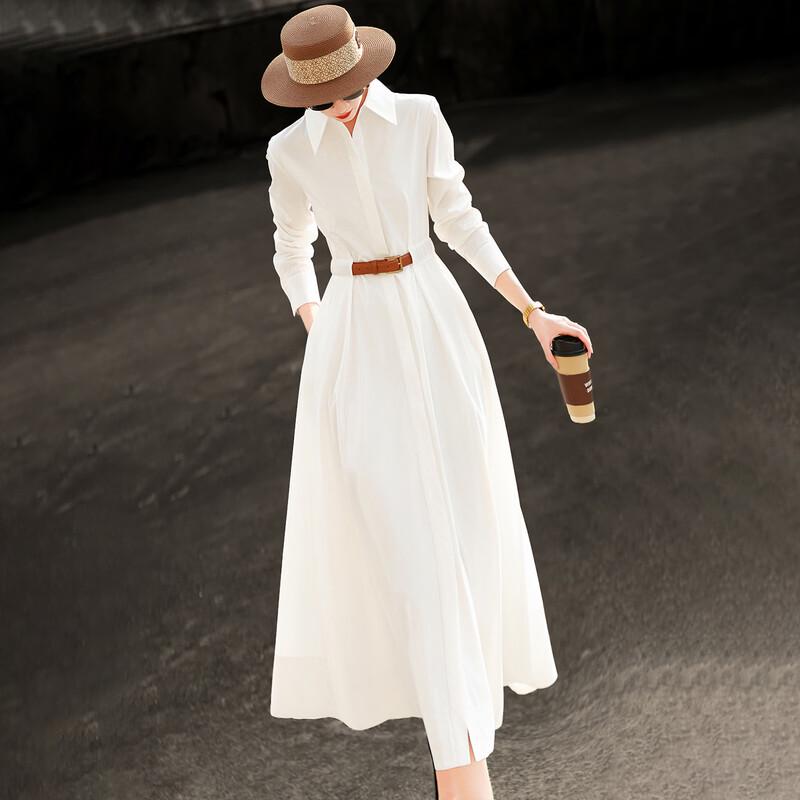 Abito Chemisier Elegante da Donna a Maniche Lunghe Bianco