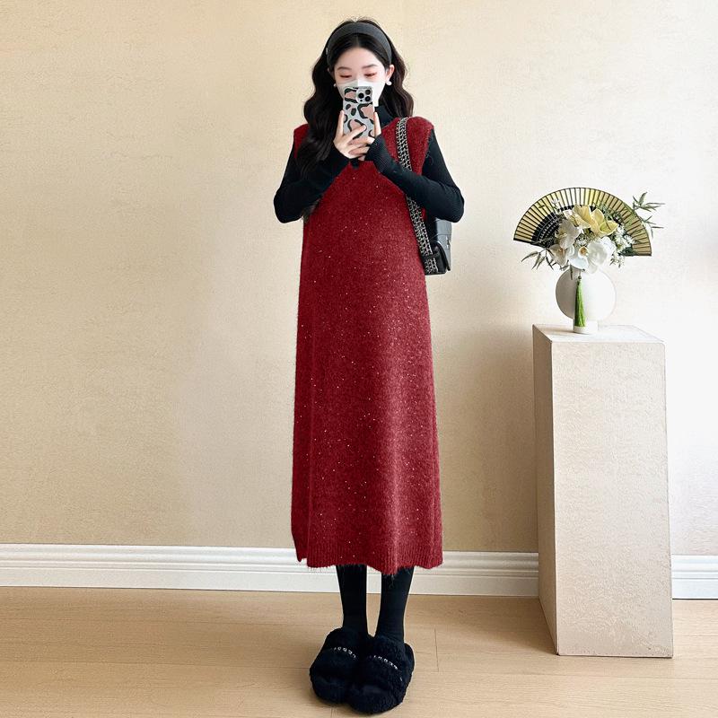 

2026 Autumn/Winter Korean Style Elegant Sparkle Vest Dress & Base Layer Festive Set for Internet Celebrities M