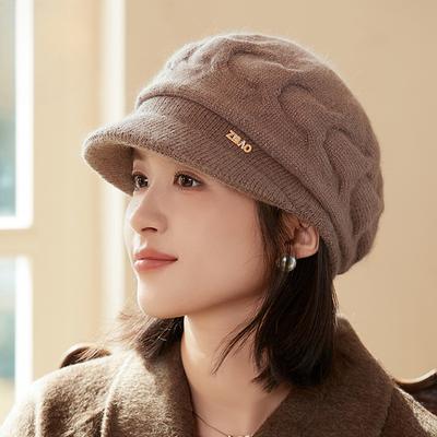 Rabbit Fur Hat Women's Winter New Fashion Foreign Style Thickened Warm Wool Hat Ear Protection Cold Knitted Hat