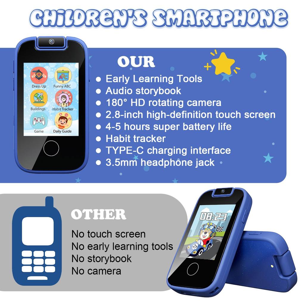 Smart Phone Toy for Girls Ages Christmas or Birthday Flip Video Habit ABC MP3 Alarm Learning Toy for Ages New Gift AYATAHA® Kids' 4-12, Gift,