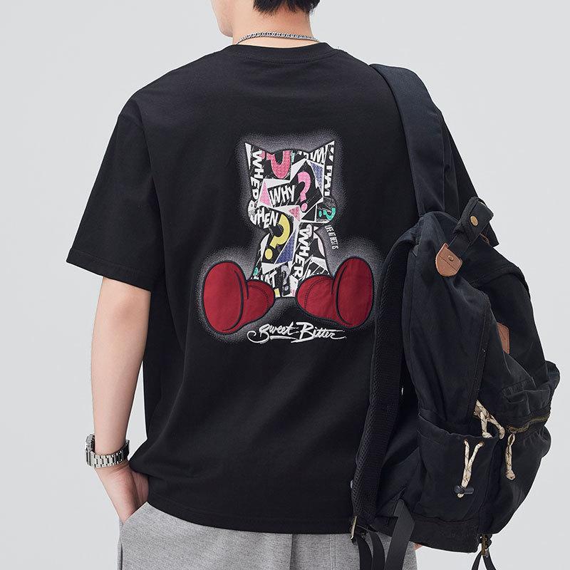 Mens Updated Summer Relaxed Fit Round Neck Short-sleeved T-shirt Thin Printed Short T-shirt