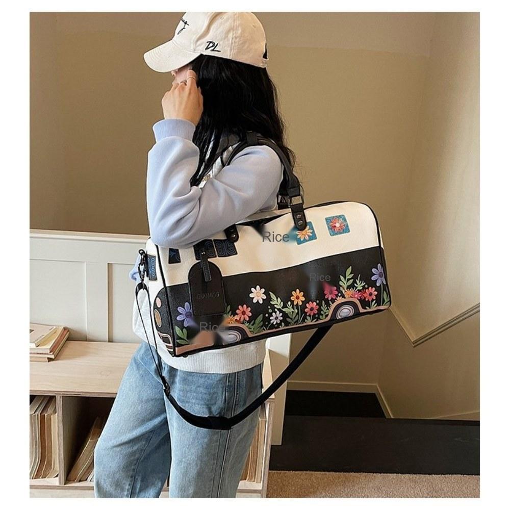 Women Floral Print Large Capacity Faux leather Travel Bag with Detachable Crossbody Strap for Travel