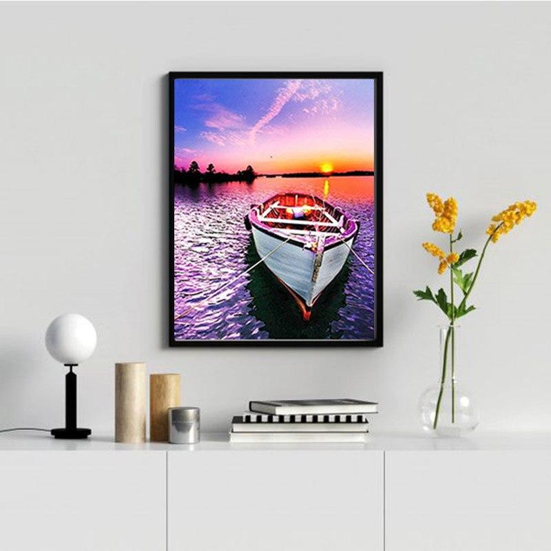 DIY 5D Diamond Painting Full Round Resin Sailboat Diamond Art Embroidery Sea View Cross Stitch Diamond Mosaic Home Decor