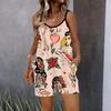 Womens Sleeveless Spaghetti Strap Romper Butterfly Flowers Print Pocket Short Jumpsuit