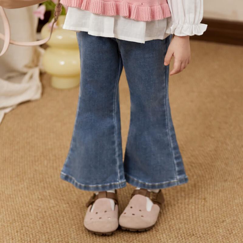 LUSON Girls  Ruffle Collar Floral Top & Denim Pants Set 100