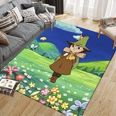 Snufkin Sanat Flanel Baskılı Halı, Oturma Odası ve Yatak Odası için Ev Kanepe Dekorasyonu, Oyun Odası için Kaymaz Oyun Flanel Zemin Matı