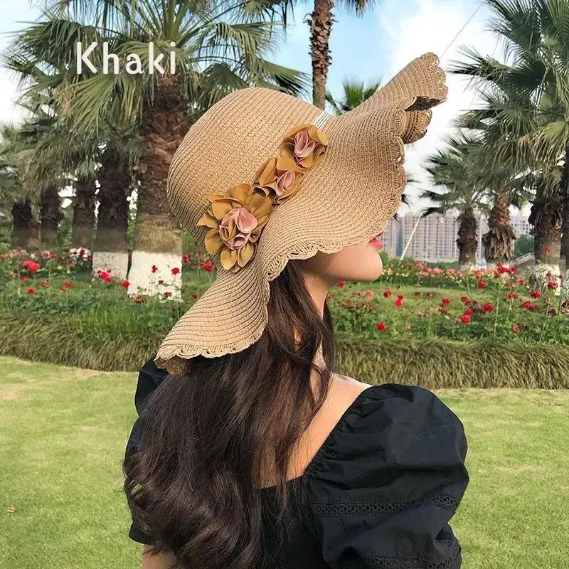 Girl's Fashion Summer Beach Hats Weaving Sun Hat New Korean Women's Flower Hat Thin Breathable Accessories Creative Gifts