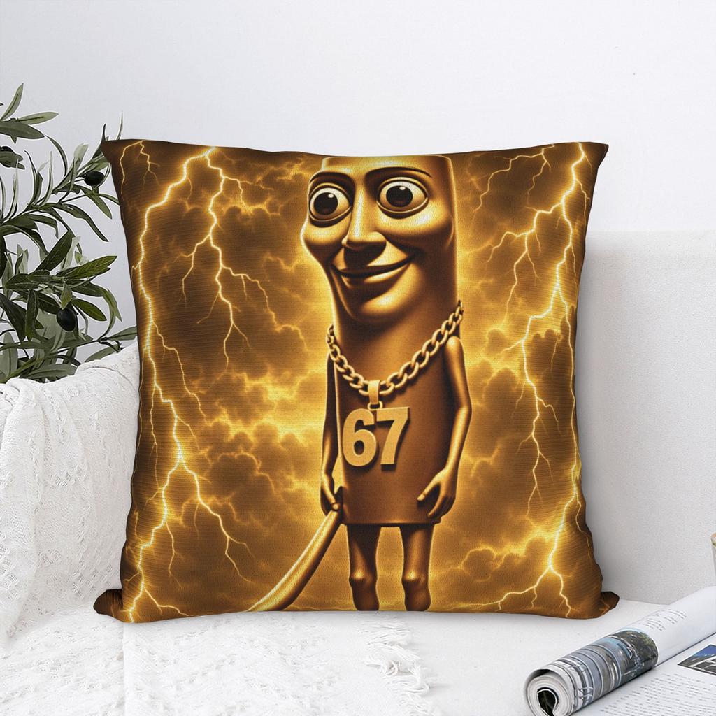 Pillow Cover Funny Tung Sahur 67 Gold Chain Meme Novelty Pillow Case For Sofa Home Decor Pillowcases