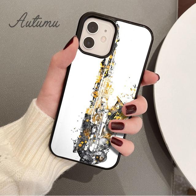 Saxophone Watercolor Art Phone Case for iPhone 11 12 13 14 Pro Max Mini X XR XS SE 2020 6S 7 8 Plus Samsung Galaxy S21 S22 Cover