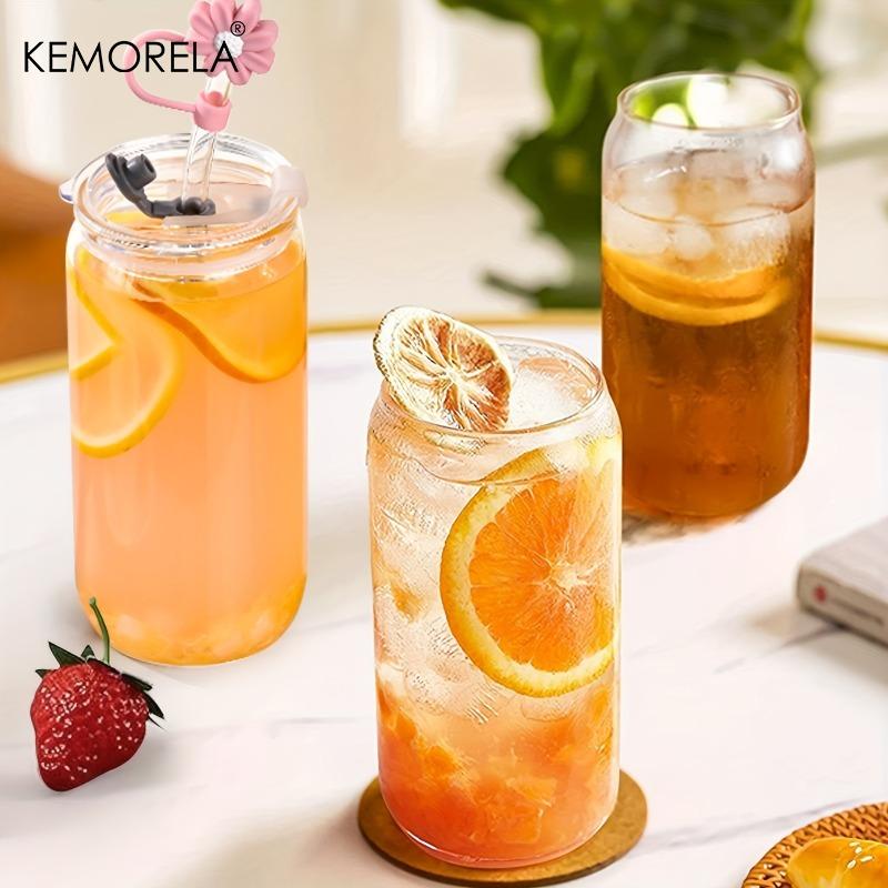  1/2PCS 470ML Glass Cup with Straw Lid Juice Drink Beer Mug Coffee Milk Transparent Water Cup for Parties