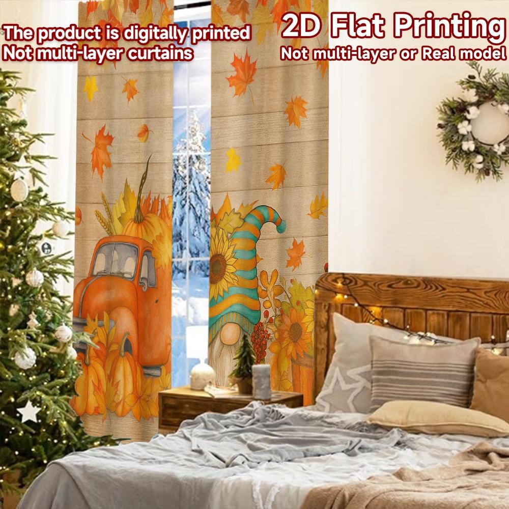 2pcs, 2D FLAT PRINTING Curtains (Without Rod) Autumn Gnome Parade Festive Fashion Curtains Semi-Sheer Curtains Decorations For