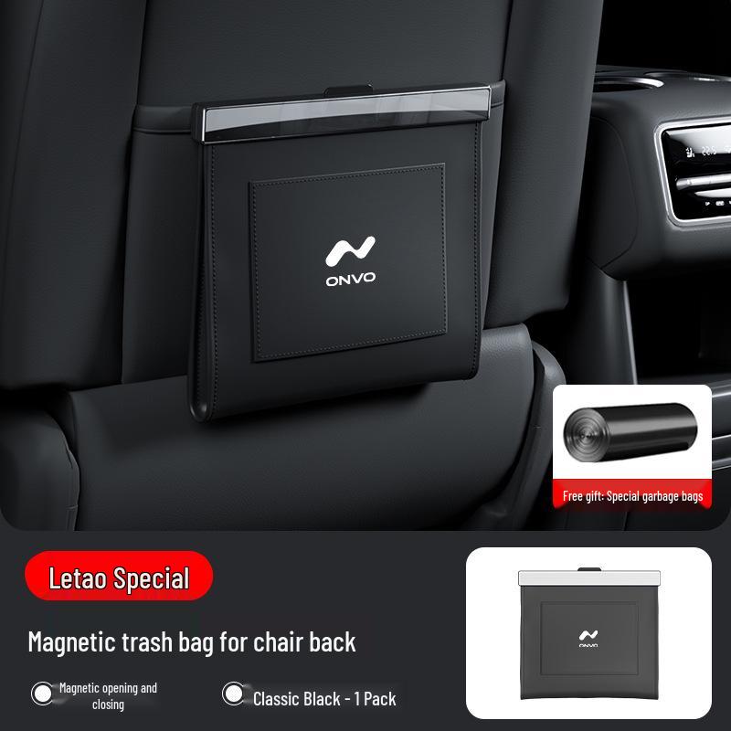 L6o/L90 Car Trash Bag - Magnetic, Waterproof Leather, Seat Back Hanging Storage Solution