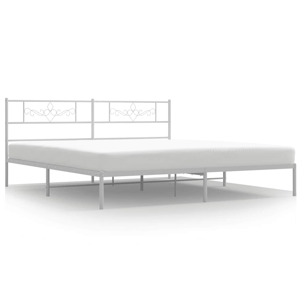 Metal Bed Frame with Headboard White 183 x 213 cm