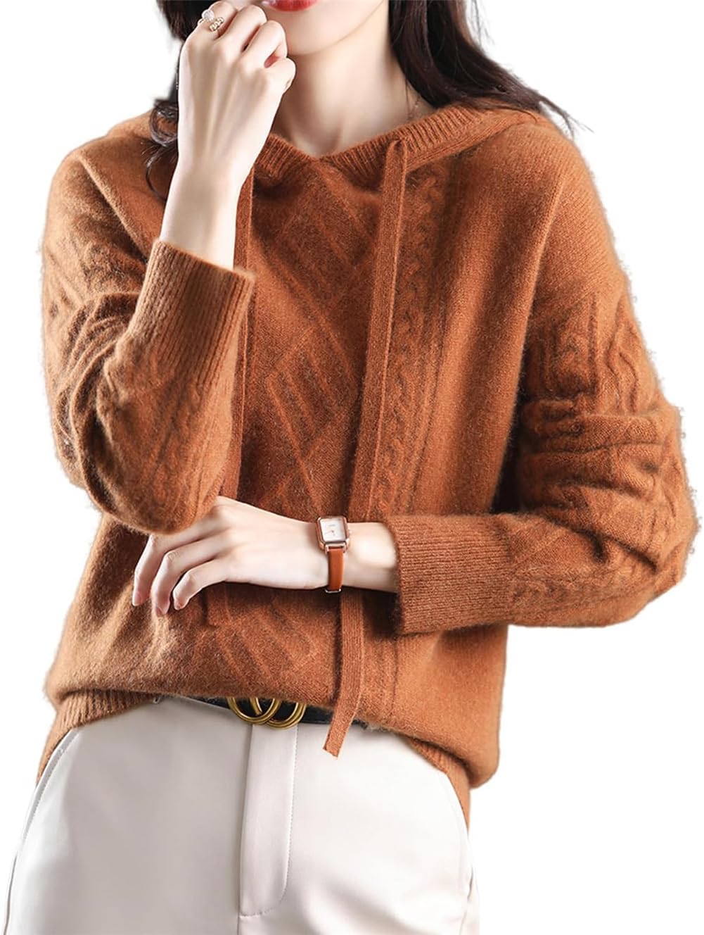 

Вязаный Свободный Однотонный Простой Бык Идеально для и Зимы [ZXCVWWE] Женский Свитер, Топ с V-образным вырезом, Элегантный, Посадка, Стройнящий, Цвет, Вязаный, С капюшоном, Милый, Теплый,