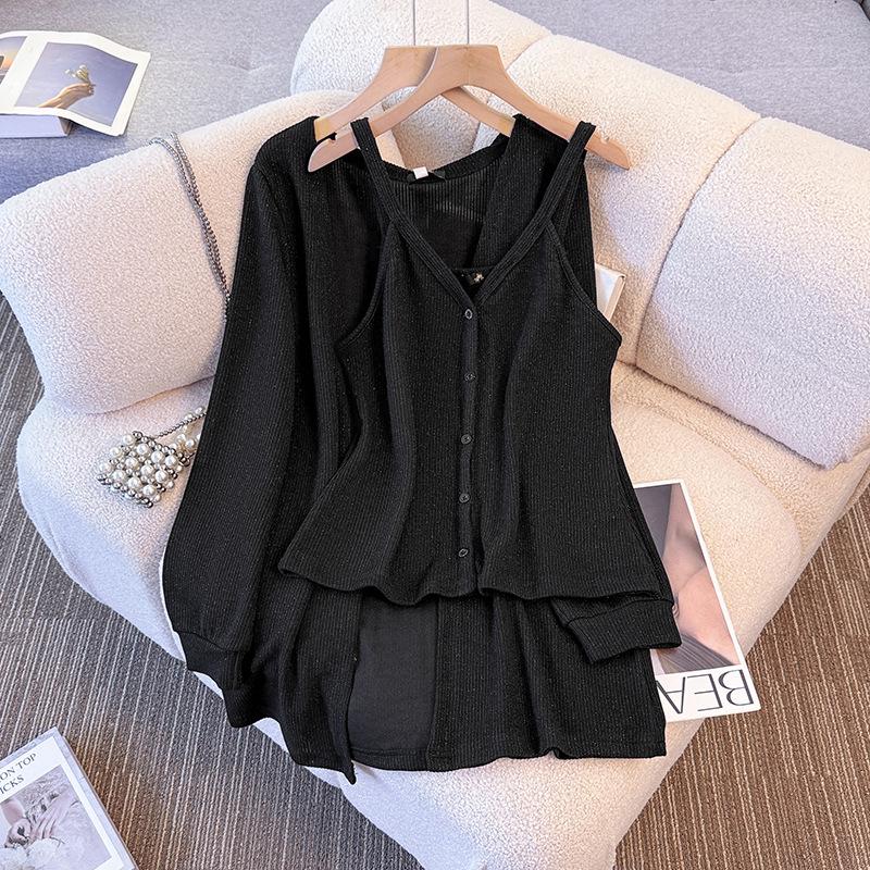 

Женский вязаный кардиган и топ большого размера: Весенне-осенний темпераментный повседневный стиль (130-350 фунтов) 4XL (180-210 jin)